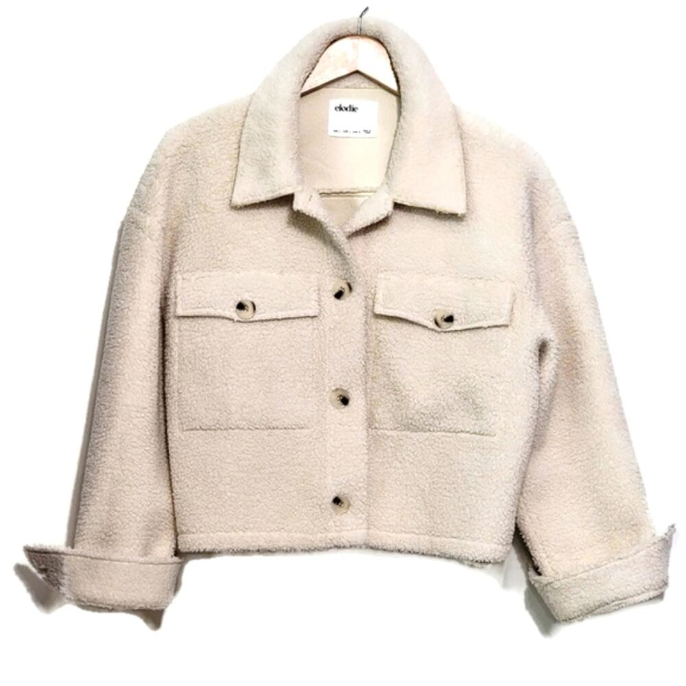 Elodie Sherpa Teddy Button-Down Crop Coat Jacket Ivory Cream Chic Cozy L - Picture 6 of 11